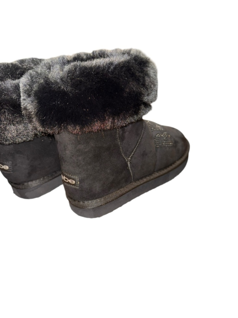 Women's Bebe Black Faux Fur Rhinestone Winter Boots US 7 - Picture 4 of 7